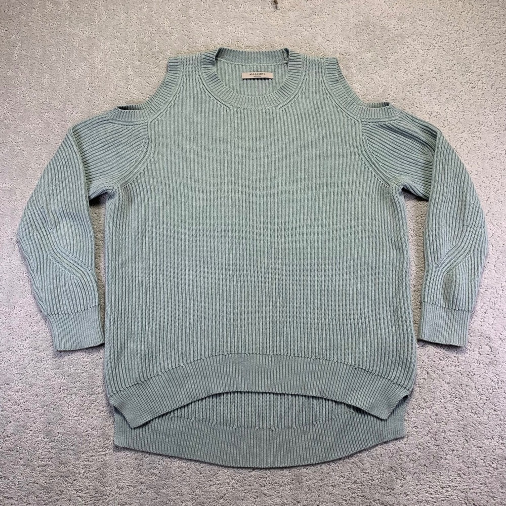 ALLSAINTS Lizzie Sweater Womens Medium Cold‎ Shoulder Ribbed Mint Green Pullover
